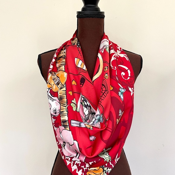 Salvatore Ferragamo Scarf Icons Red Multicolor Silk Wrap - Picture 13 of 16